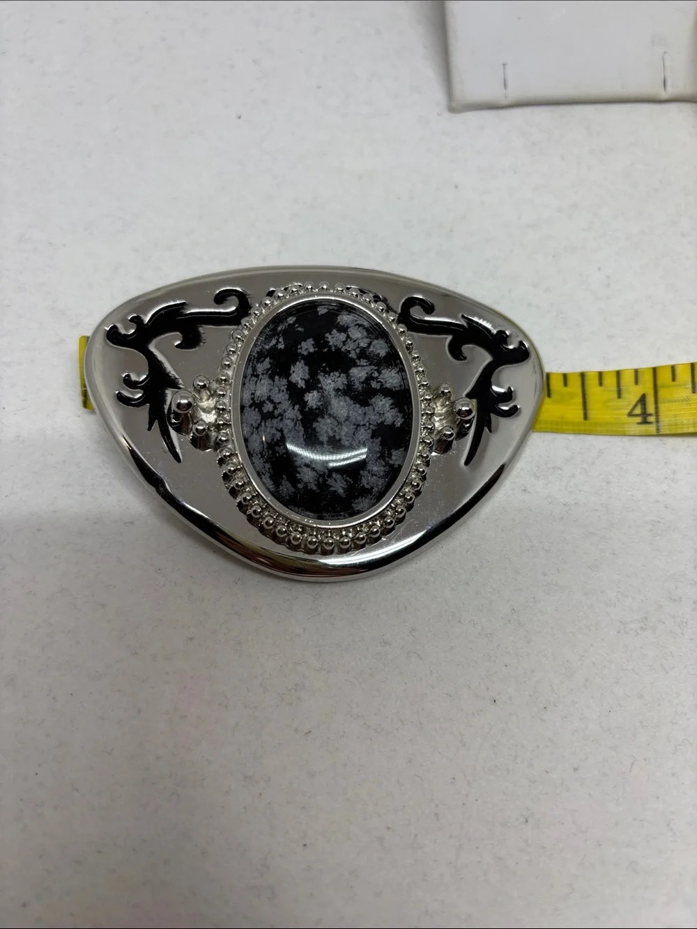 Silver-Tone Snowflake Obsidian Belt Buckle